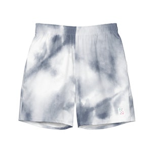 May include: White and gray tie-dye shorts with a small logo on the right leg.
