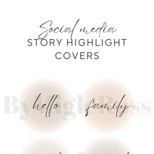 May include: A set of six social media story highlight covers with a peach-colored background and black text. The text reads "By hello family", "By work travel", "By blog about me".