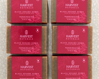 Handmade Natural Black Sesame Seed Soap 6-pack. HarvestNaturals vegan herbal soap hand crafted in Canada