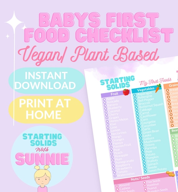 VEGAN- Babys First Food Checklist Digital Download PDF