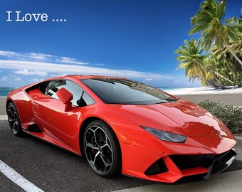 SKU65 Tropical Beach Palm Trees Sports Car Beach Lover 4x3 inch Sticker (AI)