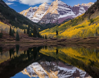 SKU32 Maroon Bells Colorado Sticker Aspen Trees Mountain 3x3 inch Sticker (AI)