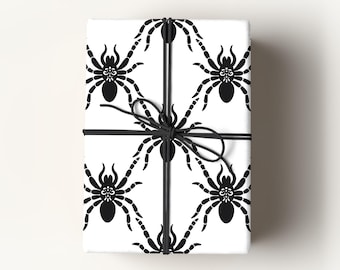 Spider Premium Wrapping Paper – Black and White Halloween Gift Wrap, Gothic Creepy Cute Pattern, Spooky Web-Inspired Packaging