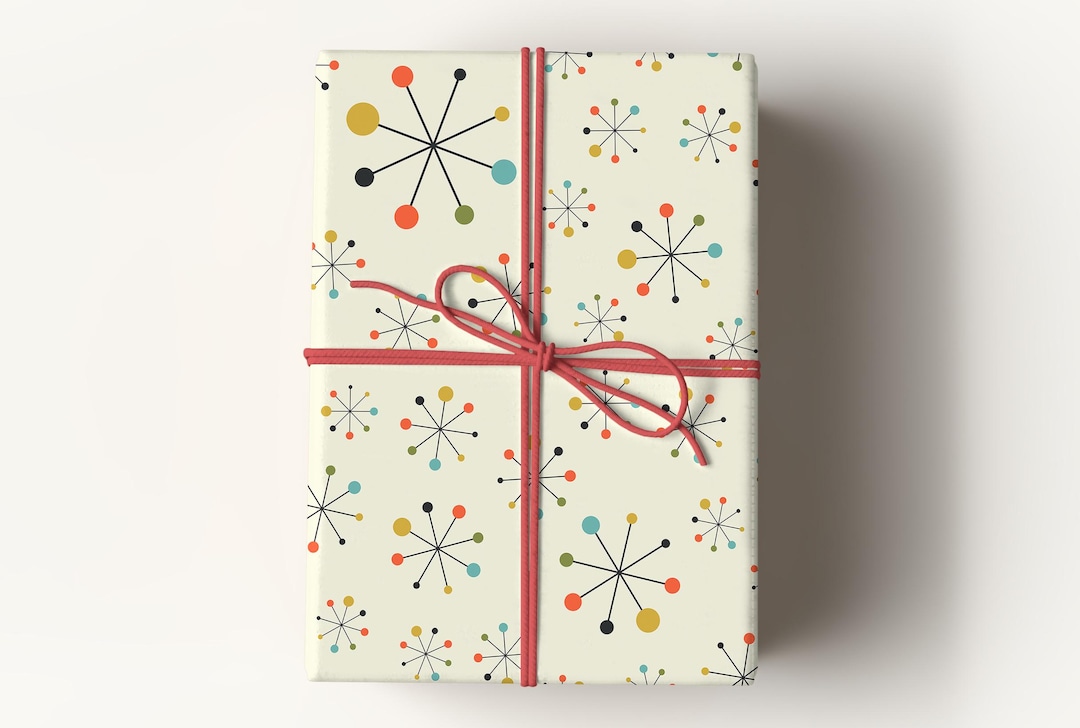 Mid Century Atomic Wrapping Paper | Retro Starburst Geometric Gift Wrap ...
