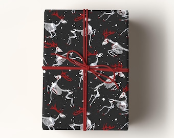 Goth Wrapping Paper, Christmas Gift Wrap, Reindeer Skeleton Wrapping Paper, Gothic Wrapping Paper, Premium Gift Wrap, Crafting Paper