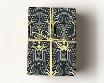 Art Deco Wrapping Premium Paper – Black and Gold Geometric Gift Wrap, 1920s Great Gatsby Style, Elegant Luxury Party or Holiday Packaging