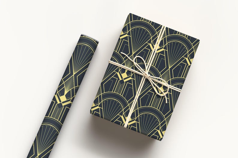 Art Deco Wrapping Premium Paper – Black and Gold Geometric Gift Wrap ...