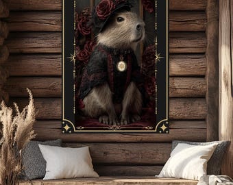Dark Academia Capybara Wall Hanging, Celestial Gothic Tapestry Decor, Victorian Goth Capybara Lover Gift