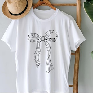 Cute Black Illustrated Bow White T Shirt Coquette Style Shirt Stylish Mom Gift Auntie Gift College Girl Preppy Gift Classic Bow Prep School