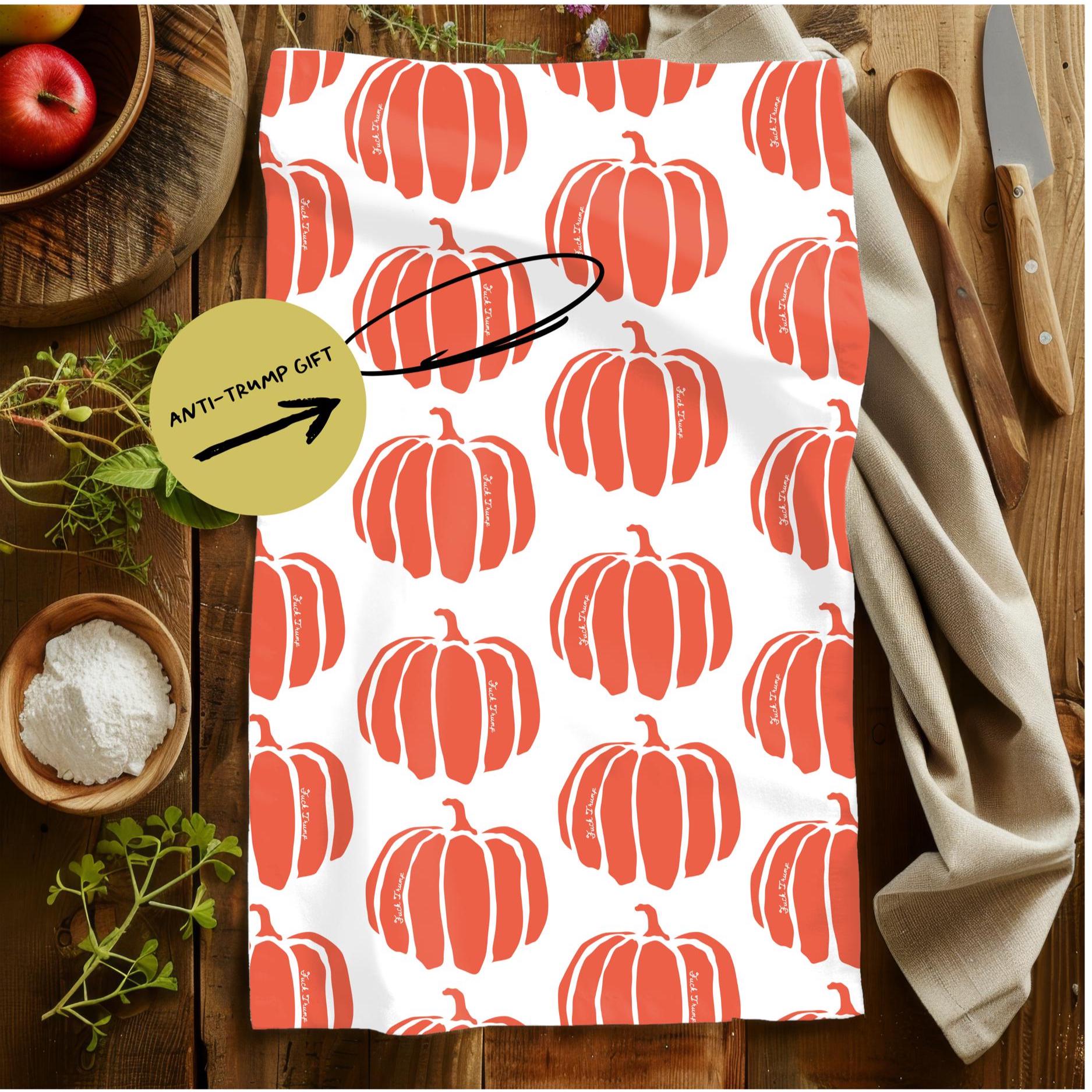 Subtle Fuck Trump Orange Pumpkins Fall Tea Towel Minimalist Boho