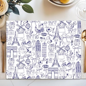 Paris France Summer Blue Place Mat, French Cafe Travel Lover Francophile Gift,  Parisian Summer Kitchen Decor, Dining Table Paris Placemat