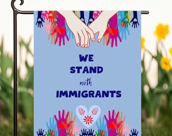 Bannière de jardin avec mains d'immigrants, décoration de patio anti-atout, drapeau de jardin anti-GLACE, soutien communautaire, protestation
