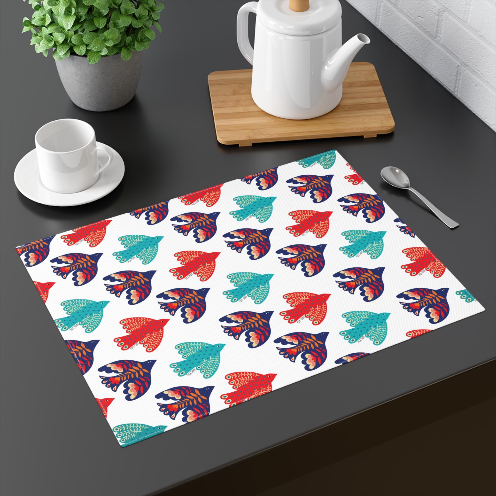 Subtle Fuck Trump Folkloric Colorful Birds Placemat, Anti Trump