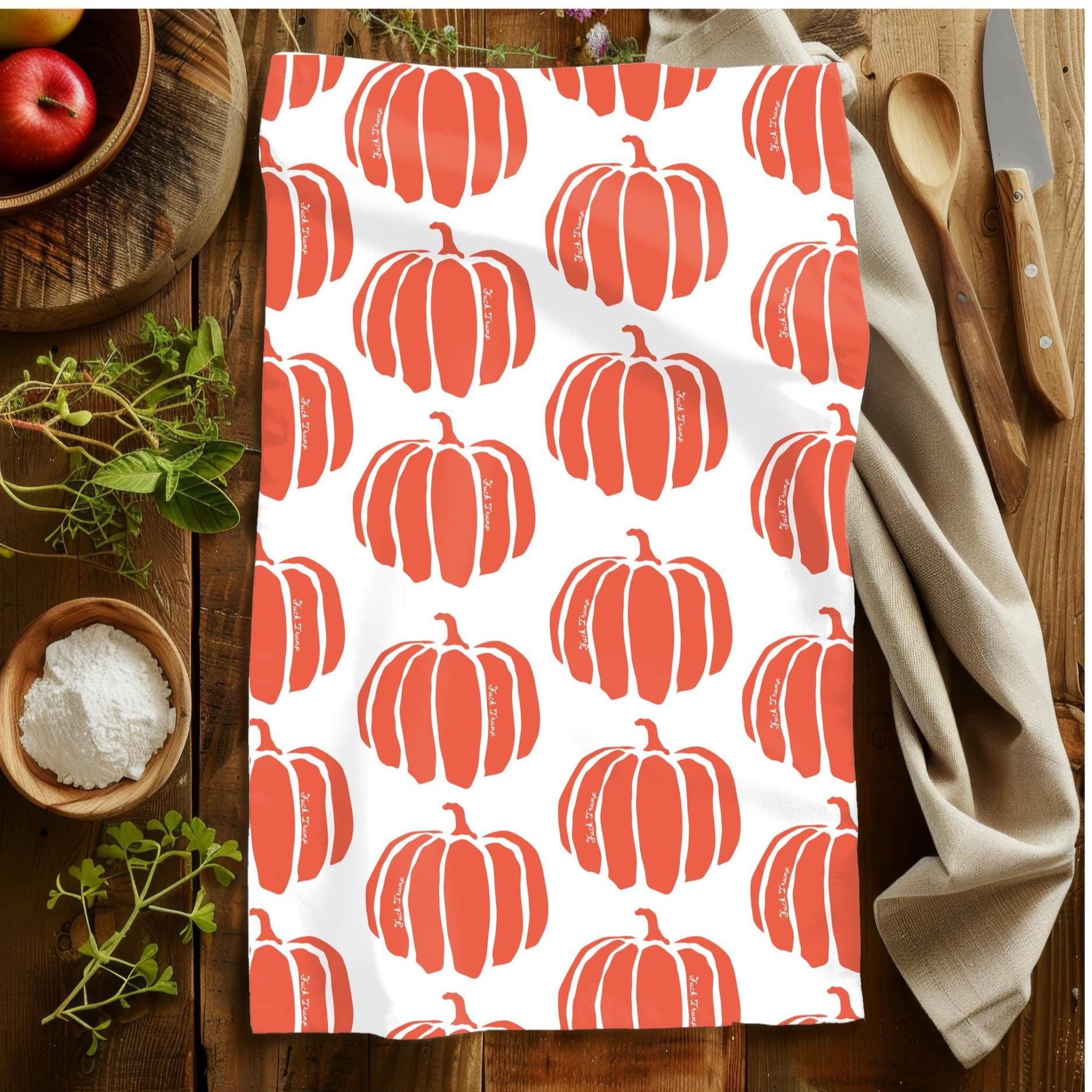 Subtle Fuck Trump Orange Pumpkins Fall Tea Towel Minimalist Boho