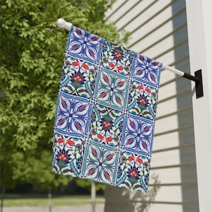 Subtle Fuck Trump House Banner Turkish Blue Iznik Tiles, Anti Trump Ottoman Garden Flag Yard Patio Decor