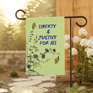 Liberty and Justice for All Yard & Garden Banner Anti Trump Anti ICE Yard Flag Lawn Botanical Line Drawn Flowers Feminist Floral Gift