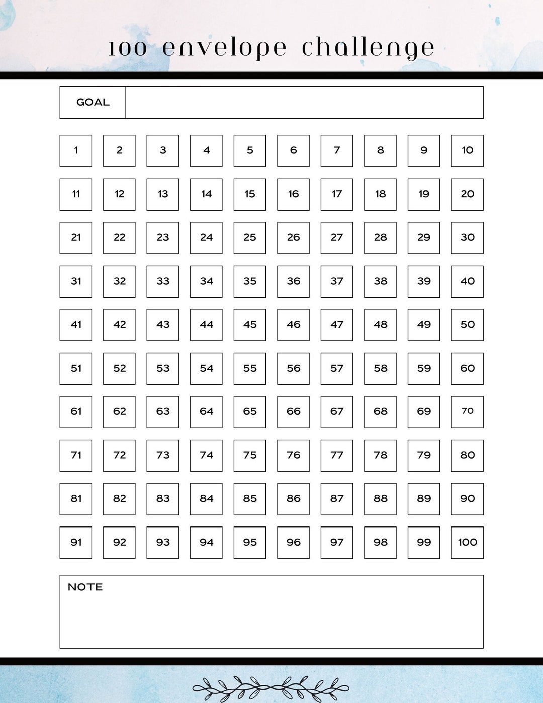 100 Envelope Challenge Tracker - Etsy