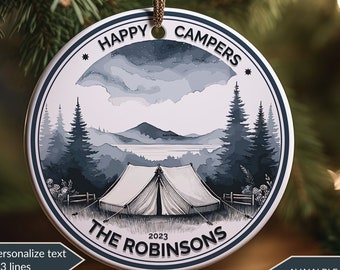 Personalized Tent Ornament Campers Ornament RV Trailer Christmas Ornament Camping Couple Ornament Family Gift Campfire Lake Ornament Nature