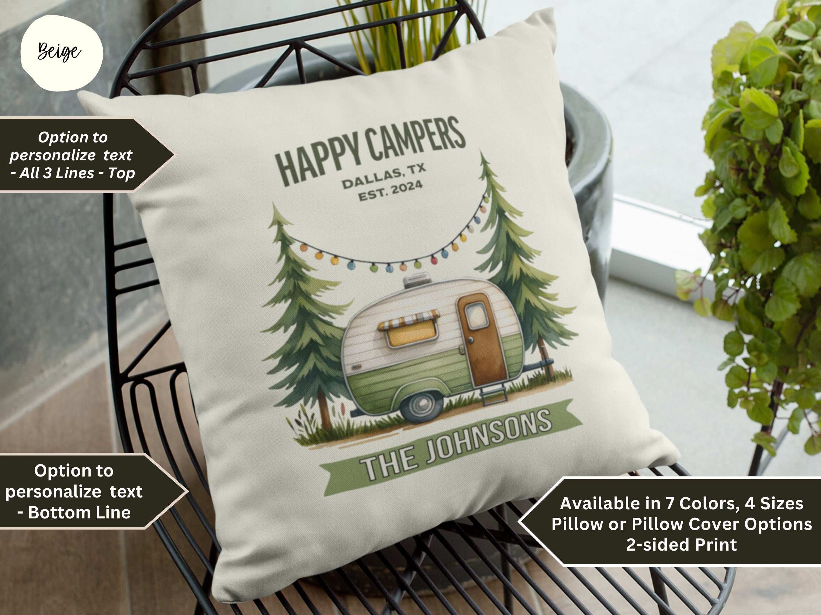 Happy camper pillow cover hotsell