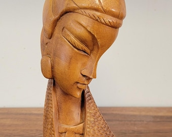 ヴィンテージ 大型 木彫り 芸者 胸像 ミッドセンチュリー 木製 日本人