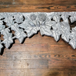 Antique Ornate Rose & Leaf Carved Wood Over-Door Pediment Architectural Salvage
