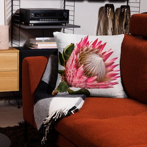Pink Protea Floral Print Pillow: South African Accent Pillow