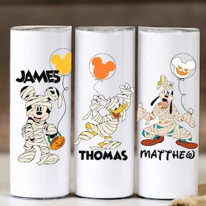 Personalized Halloween Disney Tumbler with Name, Custom Ghost Mickey and Friends Cup for Kids, Spooky Drinkware Gift for Disney Fans