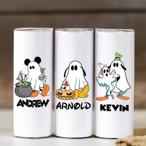 Custom Halloween Mickey Tumbler with Name, Personalized Ghost Mickey and Friends Cup for Kids, Spooky Disney Gift for Halloween Season