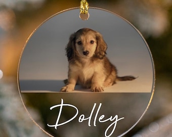 Custom Dog Name Ornament With Photo, Personalized Picture Ornament, Christmas Dog Ornament, Christmas Hanging Ornament, Christmas Memorial