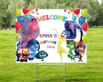 Custom Inside Out Birthday Yard Sign, Personalized Inside Out Name Signs, Inside Out Lawn Sign With H Stack, Birthday Signs, First Birthday