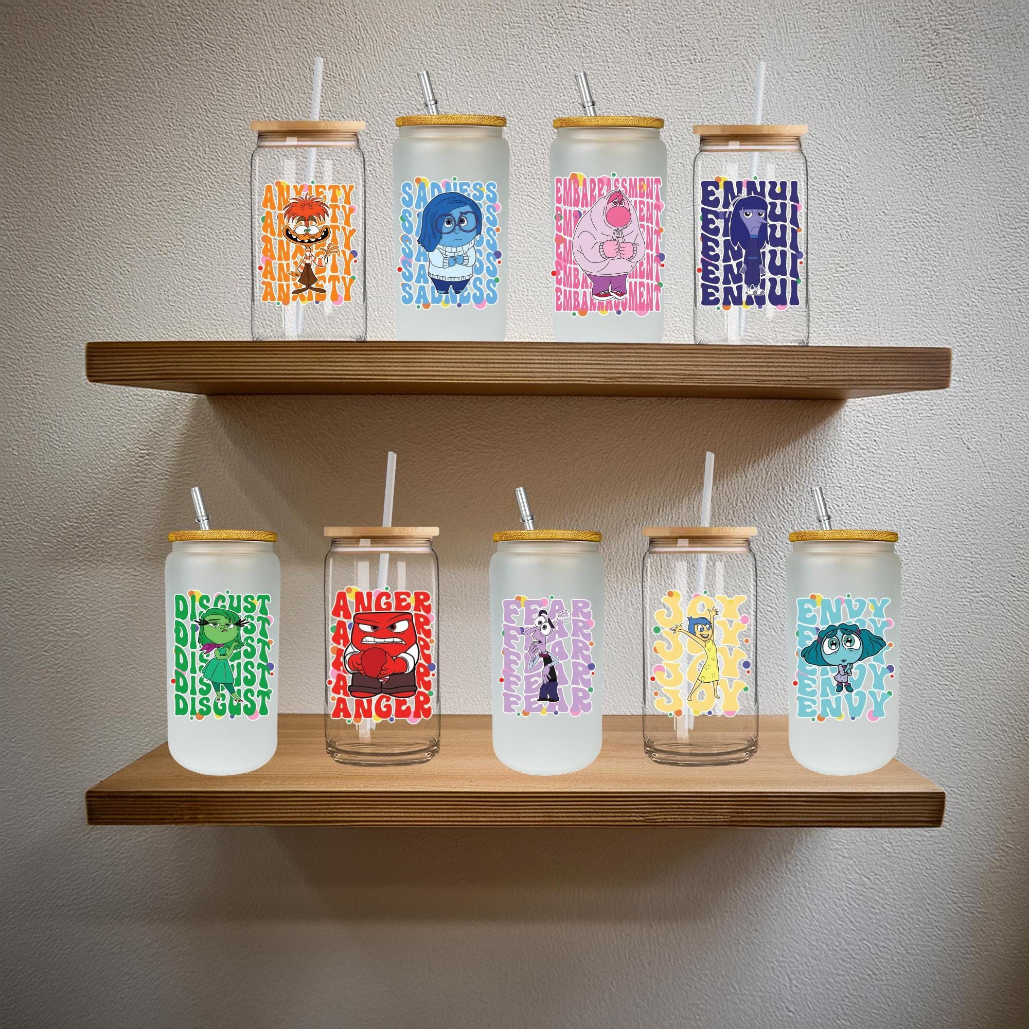 Inside Out 2 Glass Cups, Christmas Gift For Kids, Inside Out Kid Cups, Anxiety Glass Jar, Joy Glass Tumbler, Emotion Coffee Tumbler
