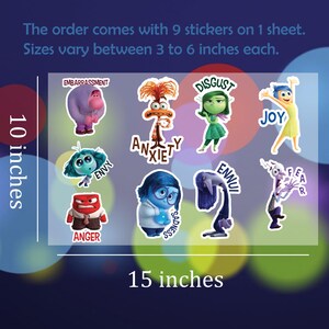 Inside Out Anxiety Uv Dtf Sticker, Inside Out Feeling Stickers, Inside Out Sheet Decal, Inside Out Wholesale Stickers, Joy Stickers