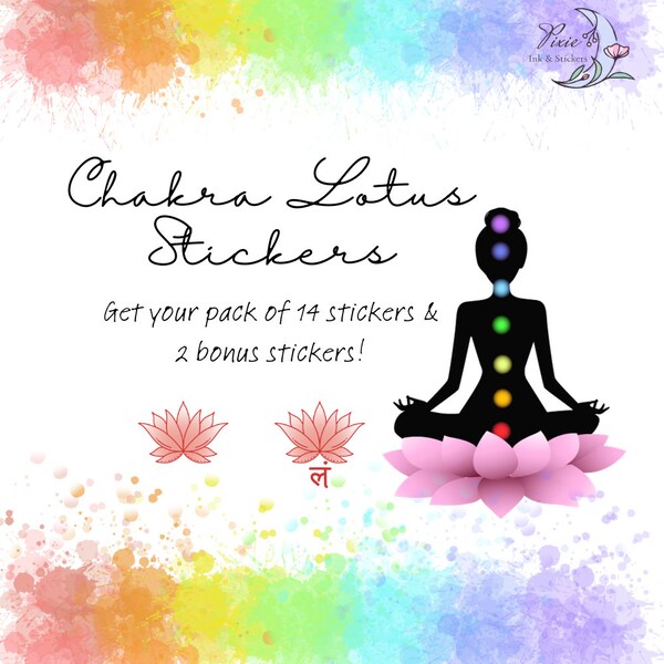 Chakra Lotus Stickers | 14 Charka-themed Lotus Stickers + 2 SURPRISE BONUS stickers | Instant PDF download for various digital platforms