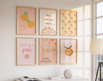 Peach Wall Art Prints: Set of 6, Peachy Home Decor (Digital Download)