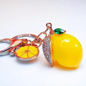 Zitrone Taschenanhänger, Kristallfrucht Schlüsselanhänger Für Geldbörse & Tasche, Beste Frauen Taschenzubehör, Schöne Handgemachte Accessoires, Beste Geschenke Für Sie