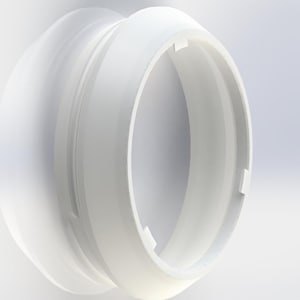 May include: White plastic ring with a smooth, rounded surface and a slightly raised lip. The ring has a series of small, evenly spaced tabs around its circumference.