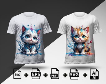 Set of 2 digital kawaii cat svg, kawaii hoodie, kawaii sticker, kawaii cat, cat png, cat tshirt svg