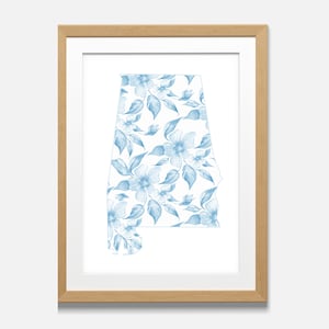 Floral Alabama Wand Kunst Printable | Blaue TX DIY Kunst | Mädchen Kinderzimmer Dekor | Bilderwand | Blau