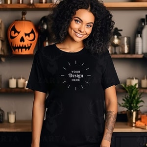 Bella Canvas 3001 Tshirt Mockup, Bella Canvas Shirt, Black Shirt Mockup, Fall Mockup, Halloween shirt mockup, Spooky mockup