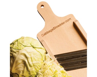 Cabbage Shredder & Slicer for Finely Cut Sauerkraut and Coleslaw. Compact Size. Solid Wood.