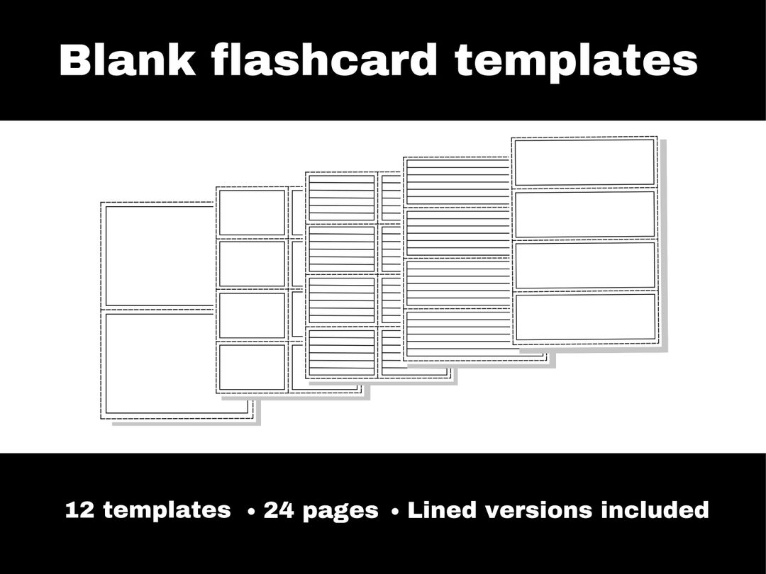 Flashcard Templates Blank and Lined Printable Empty Etsy