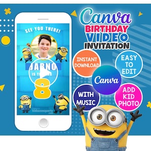Convite em vídeo editável e para download instantâneo com uma música, convite em vídeo digital, convite em vídeo animado para celular, modelo Canva