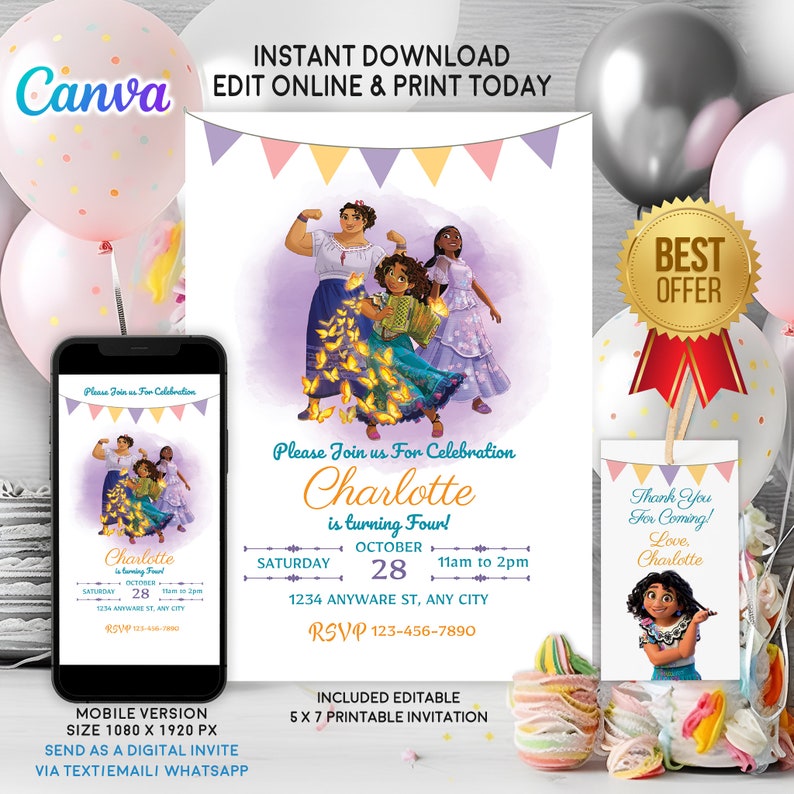 Editable Digital Invitation, Girl Birthday Invitation, Printable