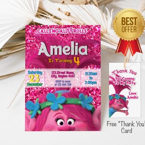 Trolls Invitation, Trolls Birthday Invite Printable, Poppy Party, Trolls Craziest Party Birthday Invitation, Digital Trolls Party Editable