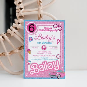 Pink Birthday Invitation, Birthday Invitation Pink Fashion Doll Birthday Party Invitation Girls Cute Doll Theme Invite for Party, Pink Evite