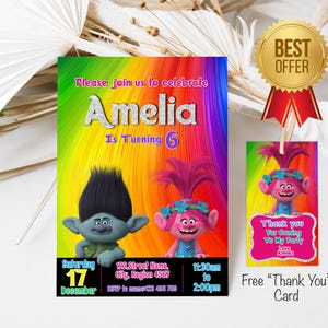 Trolls Invitation, Trolls Birthday Invite Printable, Poppy Party, Trolls Craziest Party Birthday Invitation, Digital Trolls Party Editable