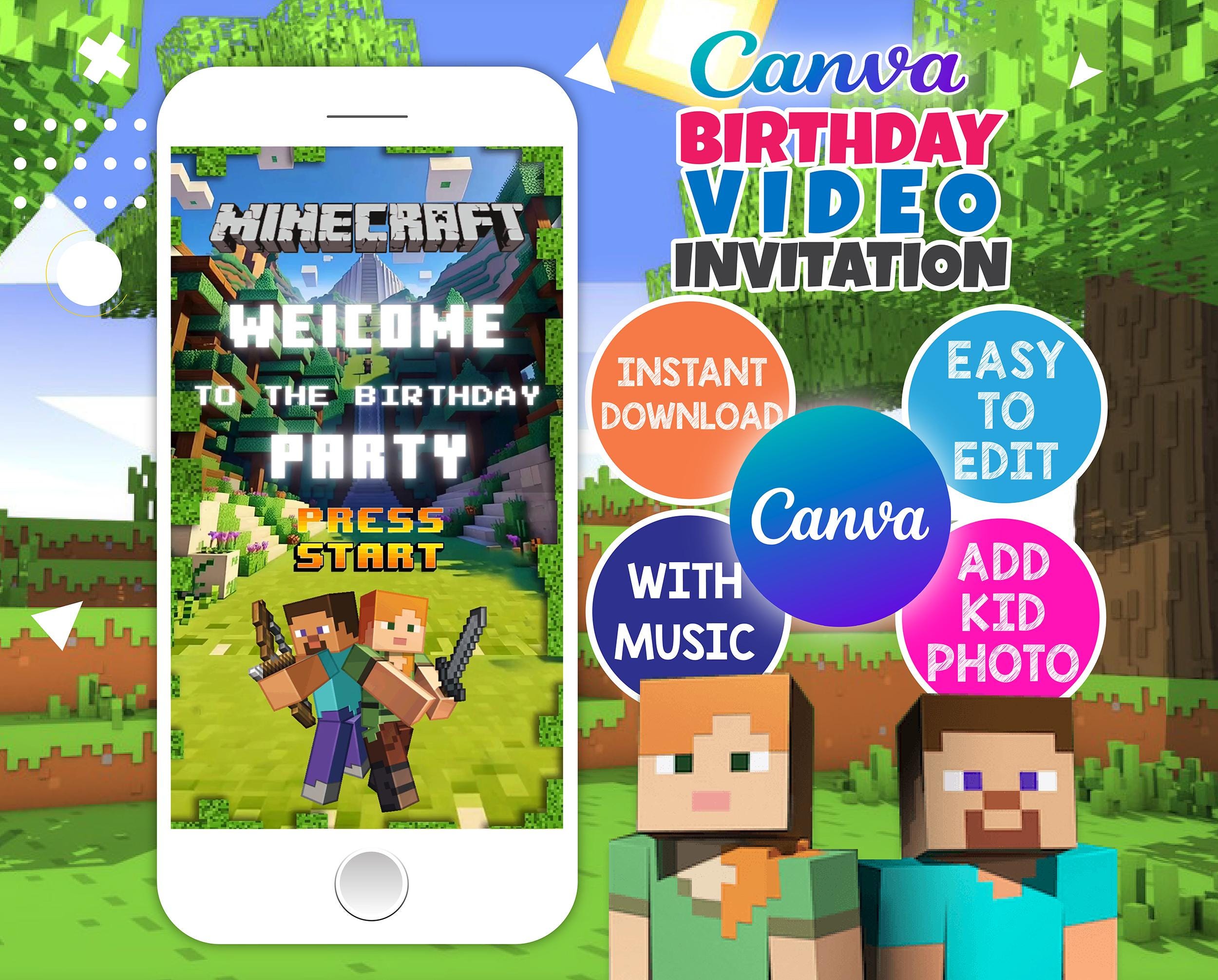 Editable Minecraft Video Invite – DIY Canva