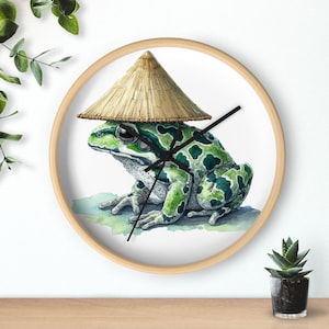 Japanese Frog Wall Clock, Watercolor Art