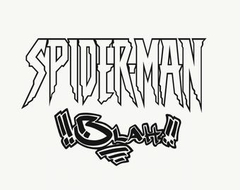 Spider Man lettering sticker/decal.  High quality and highly detailed commercial vinyl Spider Man lettering sticker/decal.