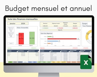 Budget mensuel et annuel 2024 avec calendrier modèle Excel version française jaune